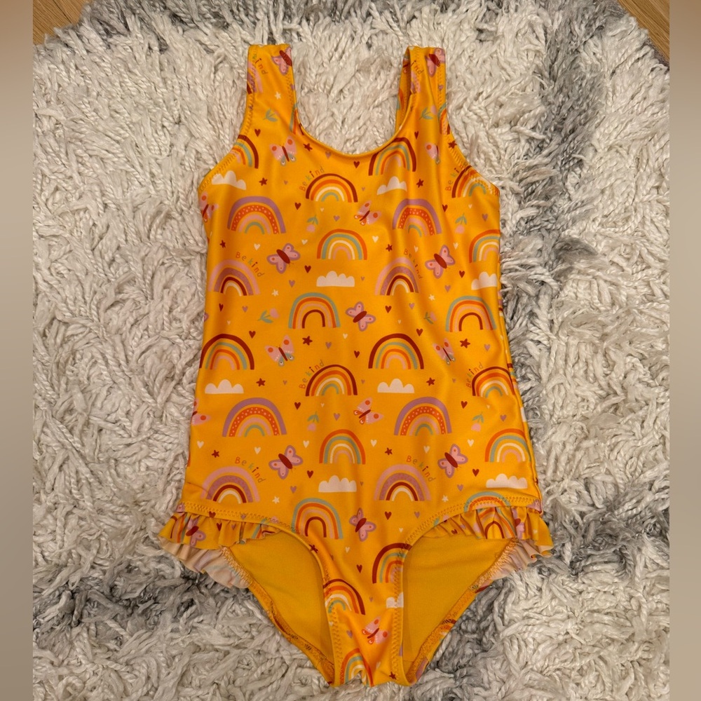 H&M 5/6 one piece bathing suit. Super cute and comfy. Yellow w/ rainbows
